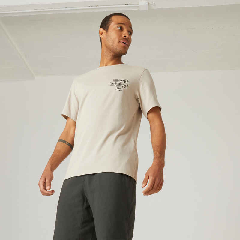 T-Shirt Fitness Baumwolle dehnbar Herren beige T-Shirt Fitness Baumwolle dehnbar Herren beige