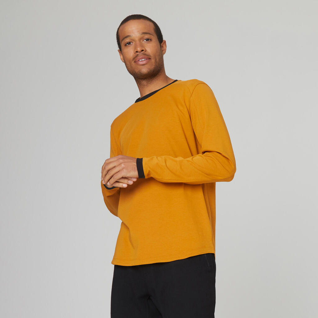 Men's long-sleeved crew neck slim-fit stretchy cotton t-shirt 520 - ochre