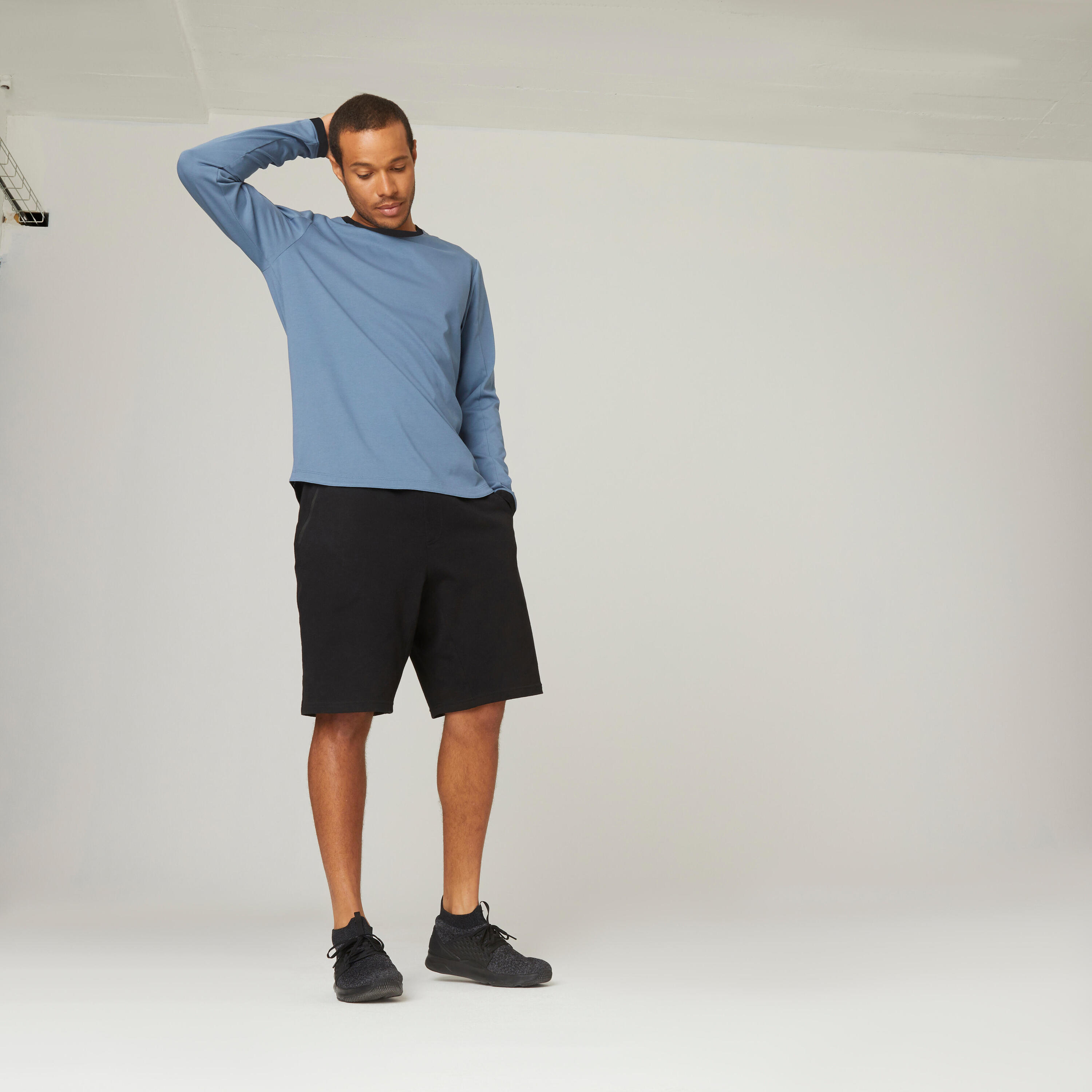 Men's Long-Sleeved Fitted-Cut Crew Neck Cotton Fitness T-Shirt 520 - Storm Blue 9/9