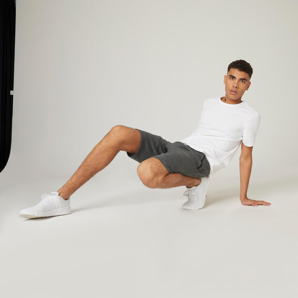 Short Coton Extensible Fitness Long avec poches zippées Slim Gris Foncé