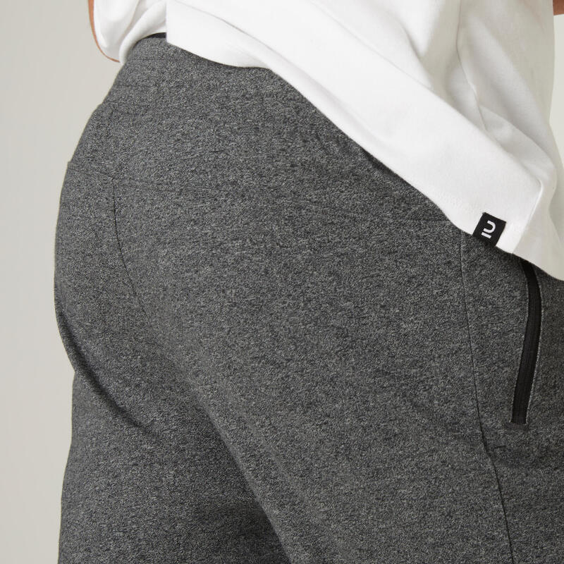 Short Coton Extensible Fitness Long avec poches zippées Slim Gris Foncé