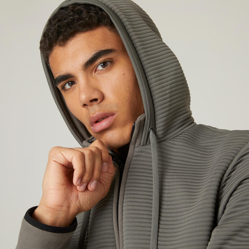 Fitness hoodie met rits heren 560 grijs kaki DOMYOS Decathlon.nl