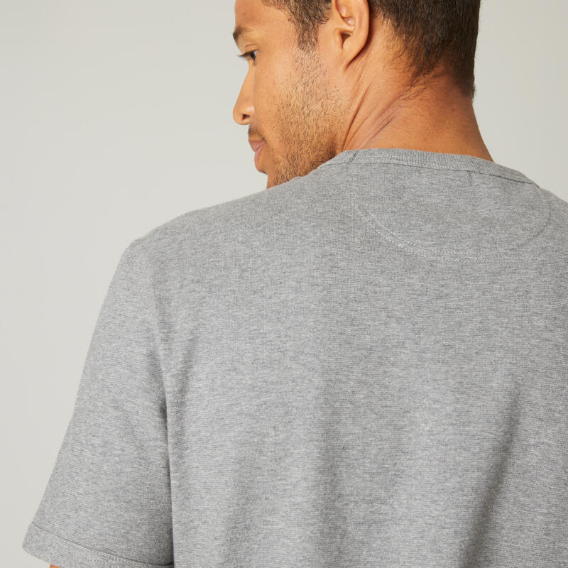 T-shirt voor fitness heren katoen aansluitend model ronde hals Robustee grijs