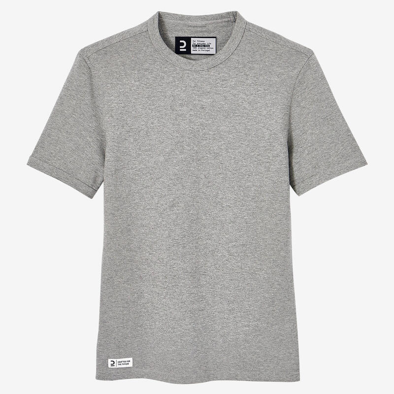 Camiseta fitness manga corta algodón bio Hombre Domyos gris