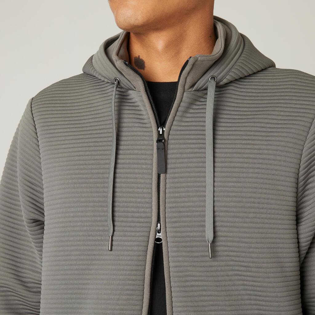 Men's Zip-Up Fitness Hoodie 560 - Grey/Khaki