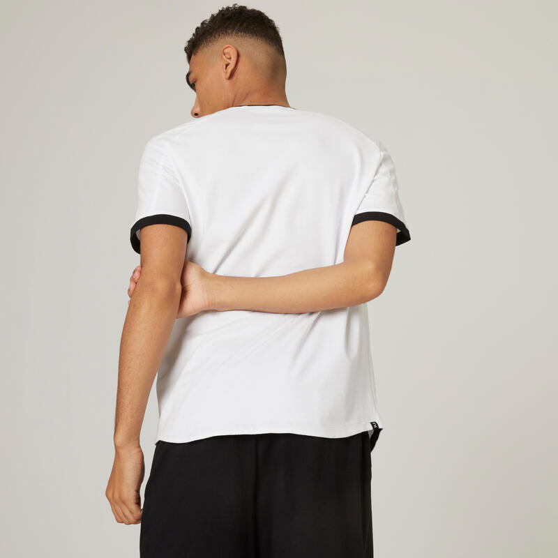 T-shirt fitness manches courtes slim coton col rond homme blanc glacier / noir