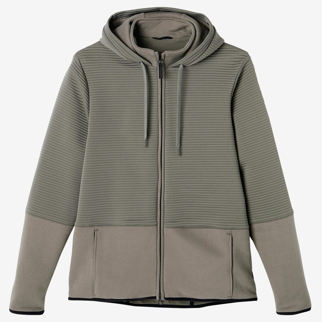 Men's Zip-Up Fitness Hoodie 560 - Grey/Khaki