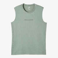 Men's Crew Neck Straight-Cut Cotton Fitness Tank Top 500 - Green With Pattern