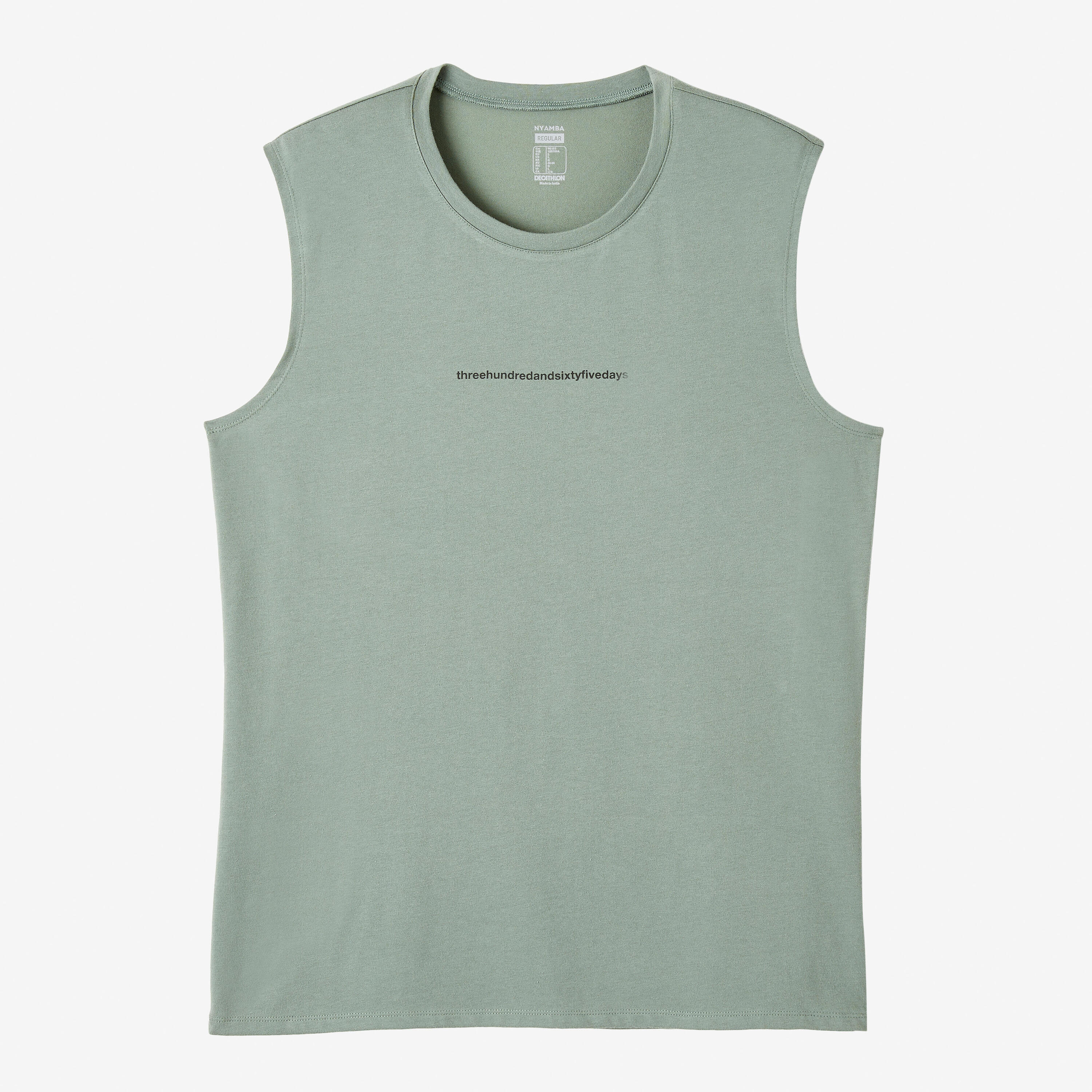 Men's Crew Neck Straight-Cut Cotton Fitness Tank Top 500 - Green With Pattern 6/6