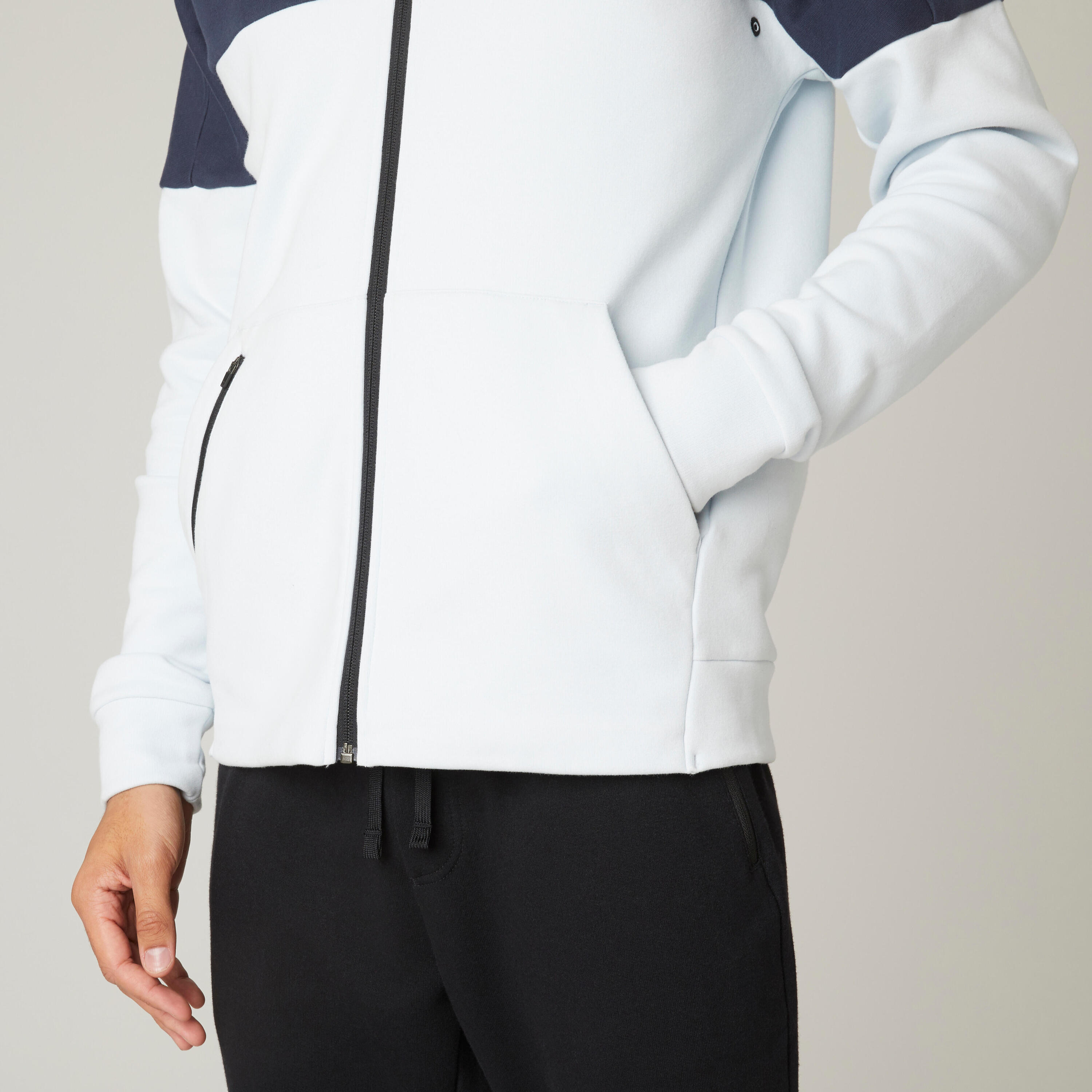 Men's Zip-Up Fitness Hoodie 520 - Mist Grey/Dark Blue 6/9
