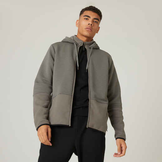 
      Men's Zip-Up Fitness Hoodie 560 - Grey/Khaki
  