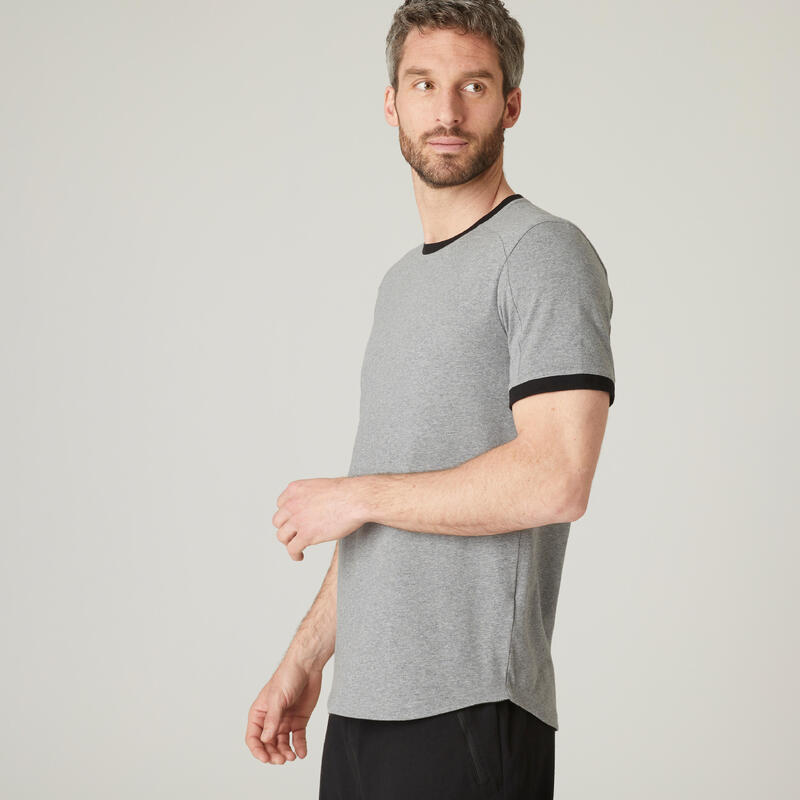 T-shirt fitness manches courtes slim coton col rond homme gris avec imprimé