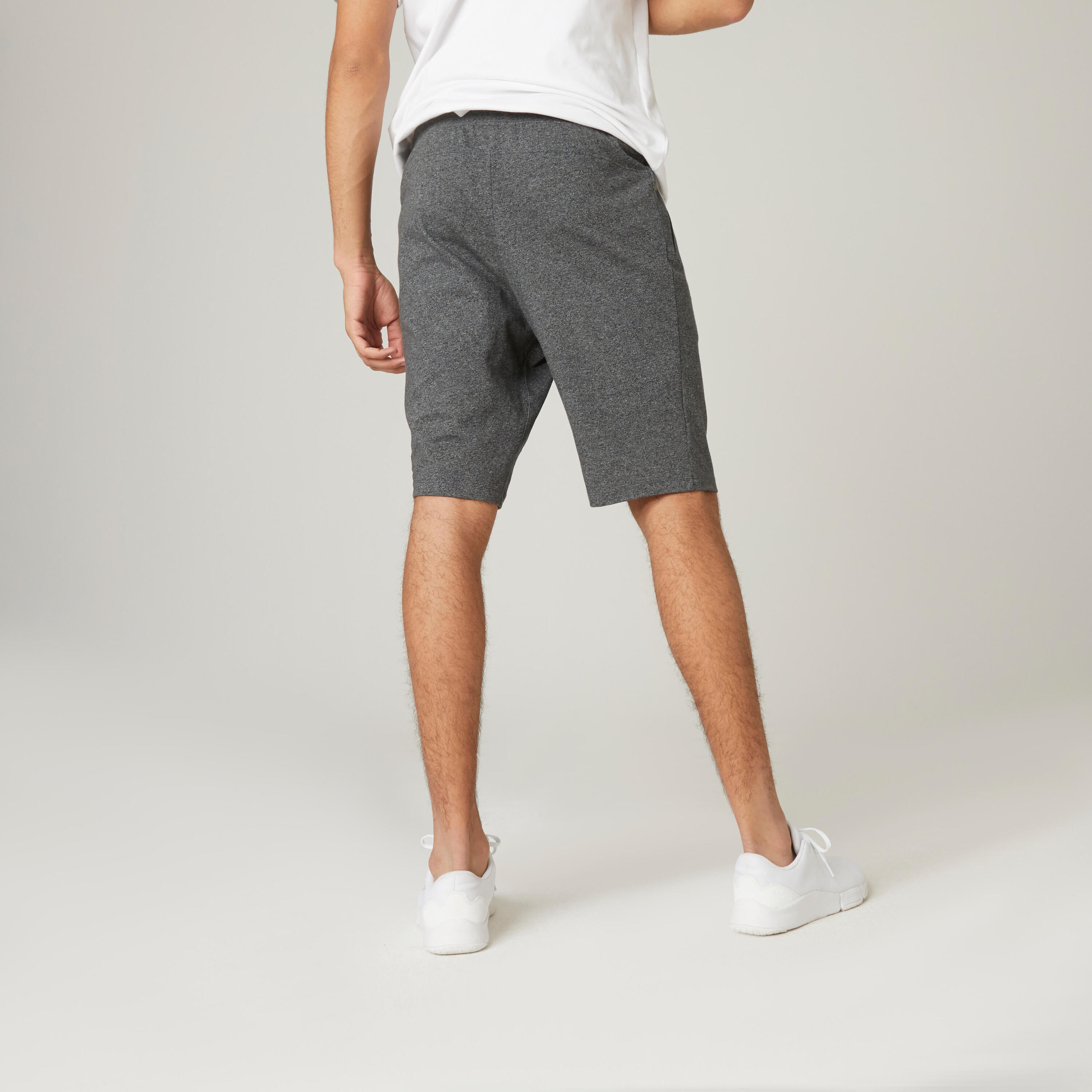 Fitness Long Slim-Fit Stretch Cotton Shorts with Zip Pockets - Dark Grey 2/7