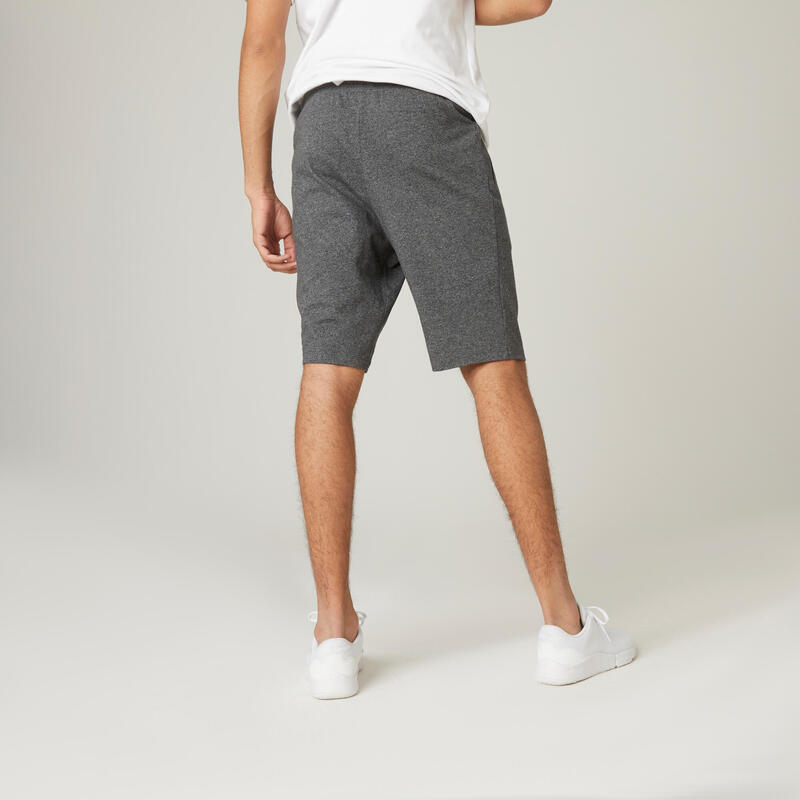 Short Coton Extensible Fitness Long avec poches zippées Slim Gris Foncé