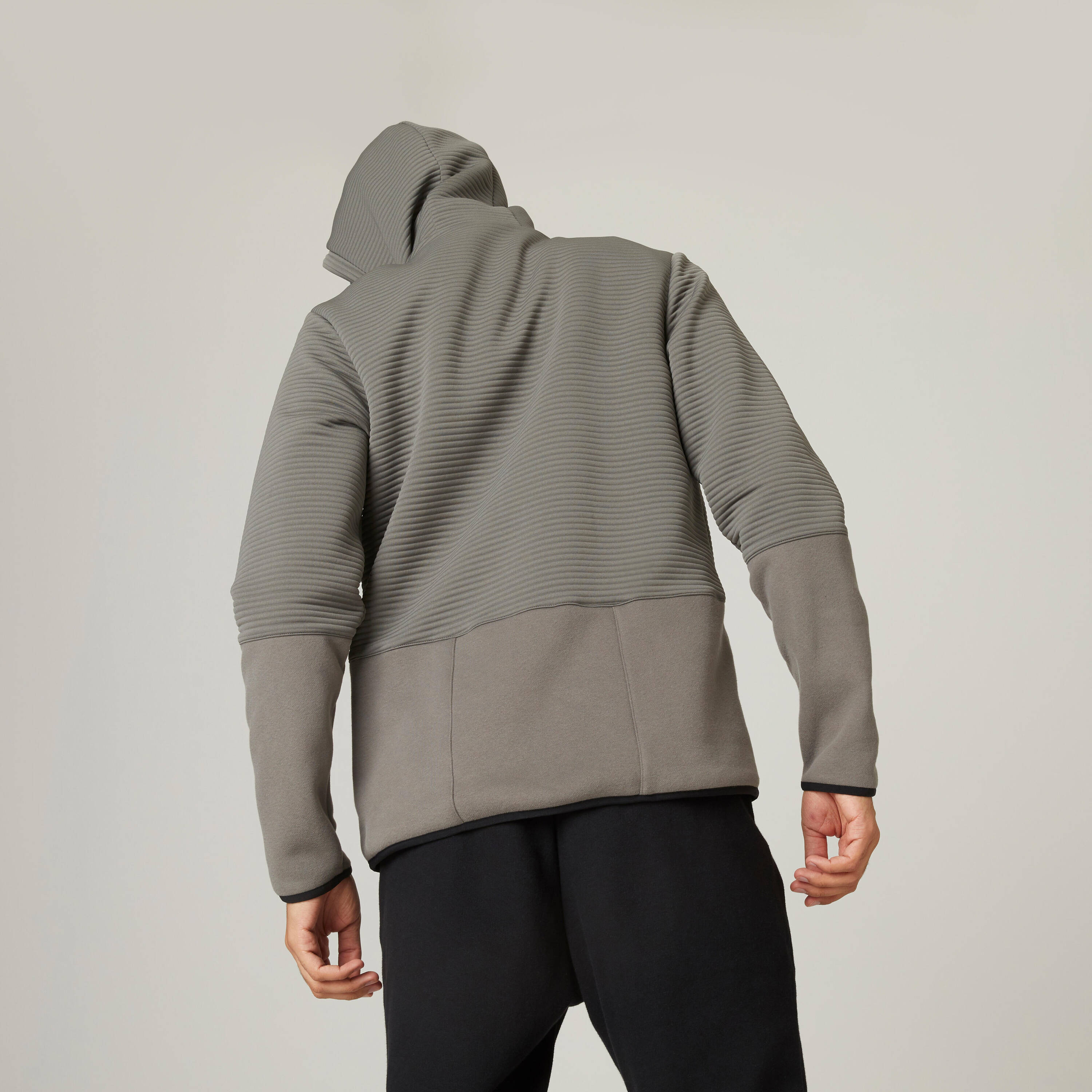 Men Sweatshirt With Hood and Zip Polar Fleece Lined For Gym 560-Khaki Grey -  2