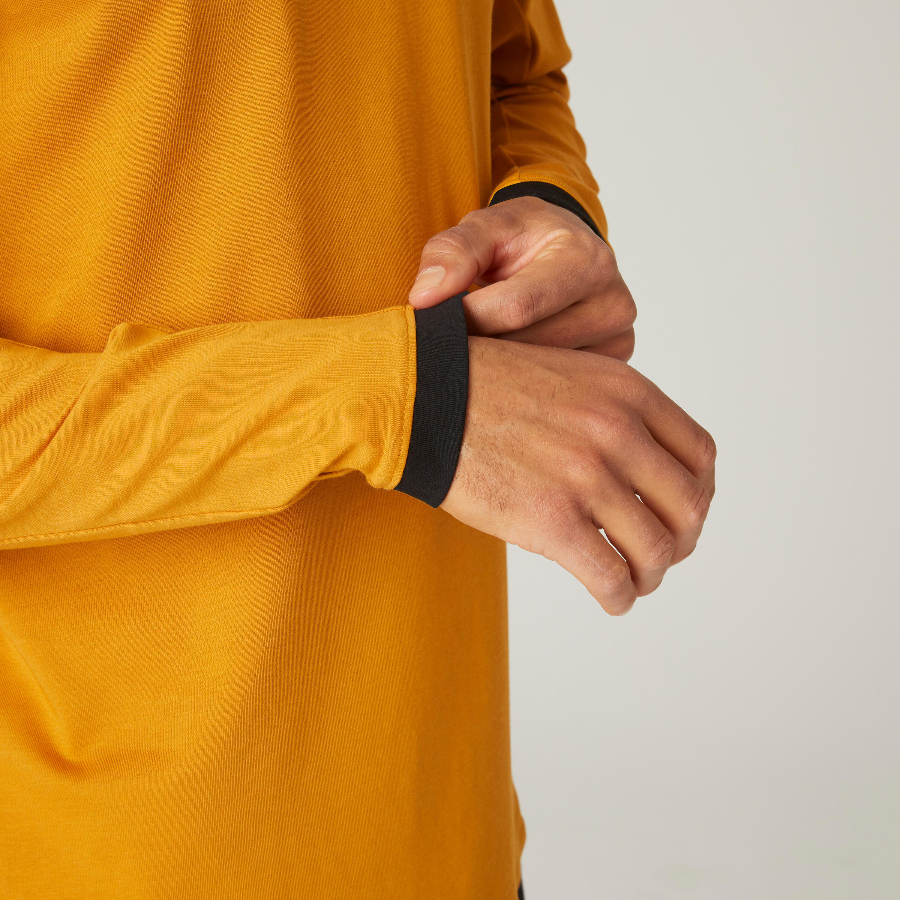Men's Long-Sleeved Crew Neck Slim-Fit Stretchy Cotton T-Shirt 520 - Ochre 27/28