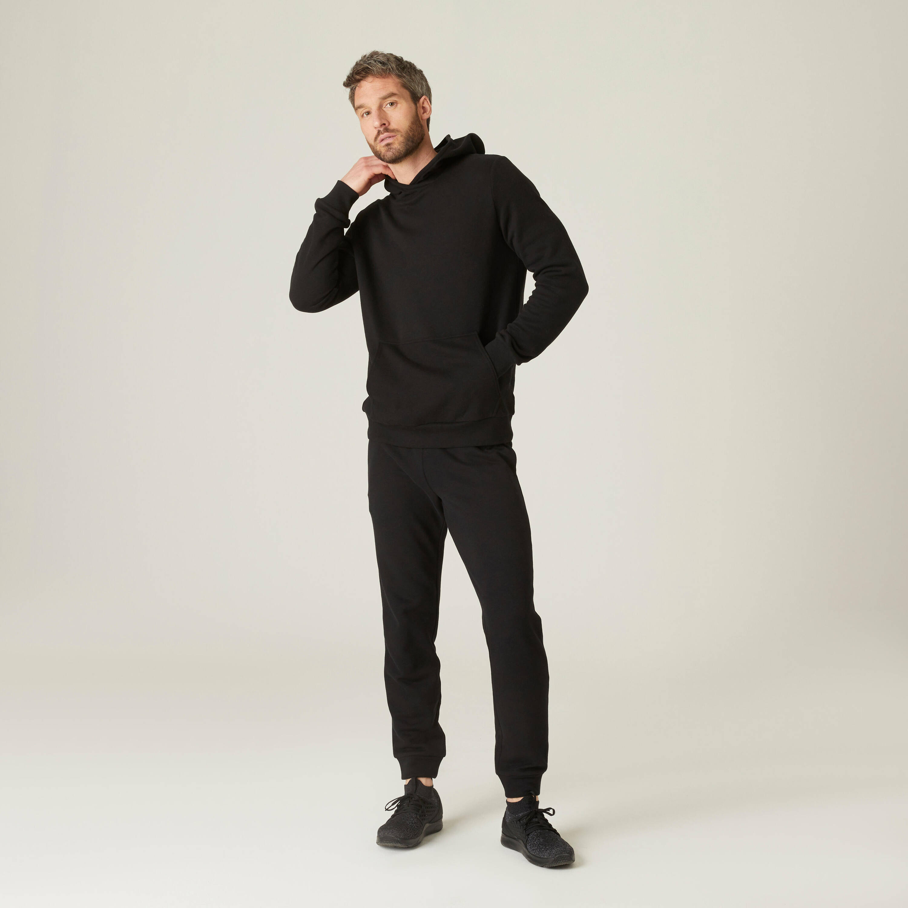Men Sweatshirt With Hood Fleece 100 For Gym- Black -  3