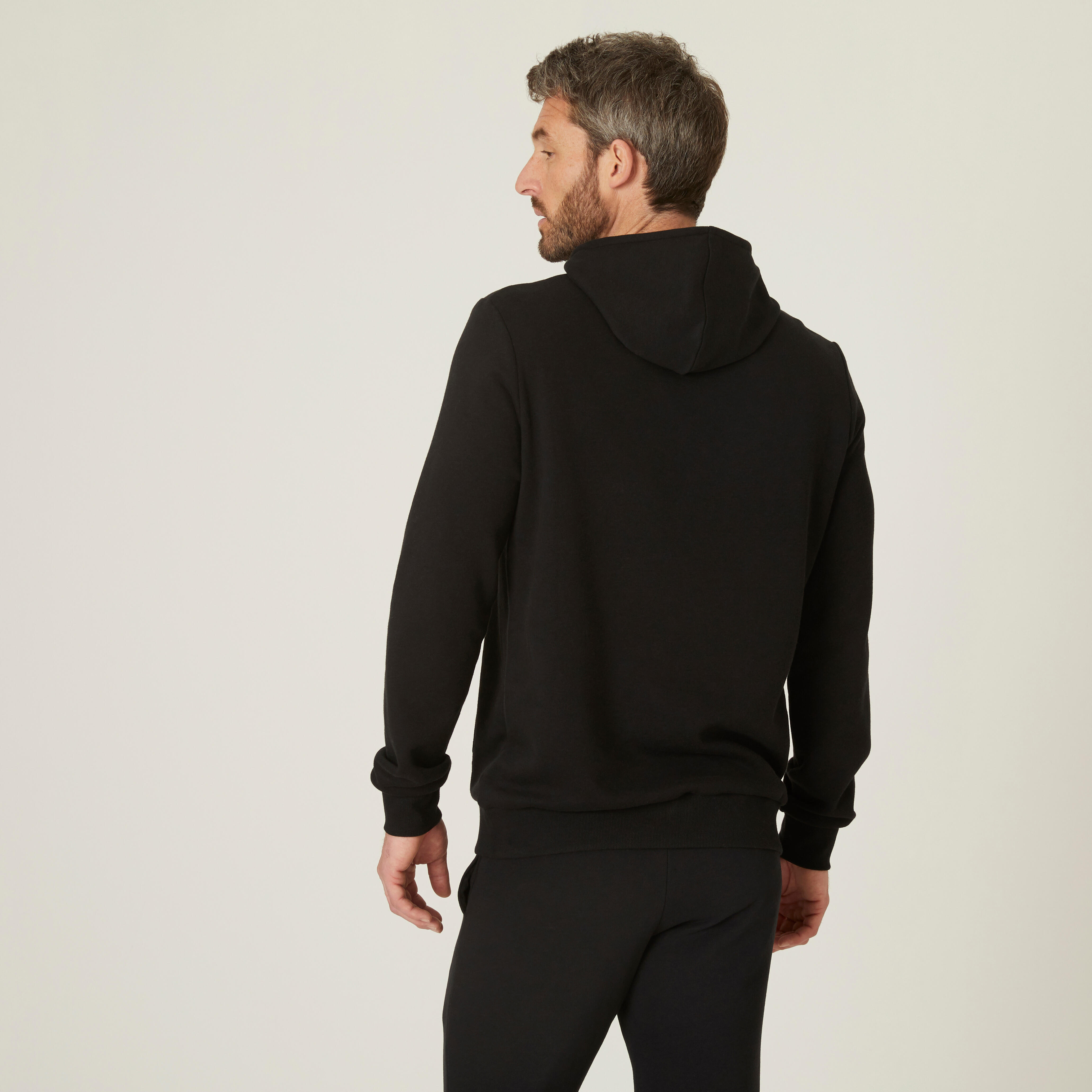 Men Sweatshirt With Hood Fleece 100 For Gym- Black