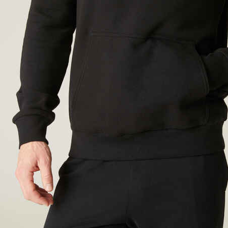 Ανδρικό φούτερ με κουκούλα και στρογγυλή λαιμόκοψη για Fitness 100 - Μαύρο