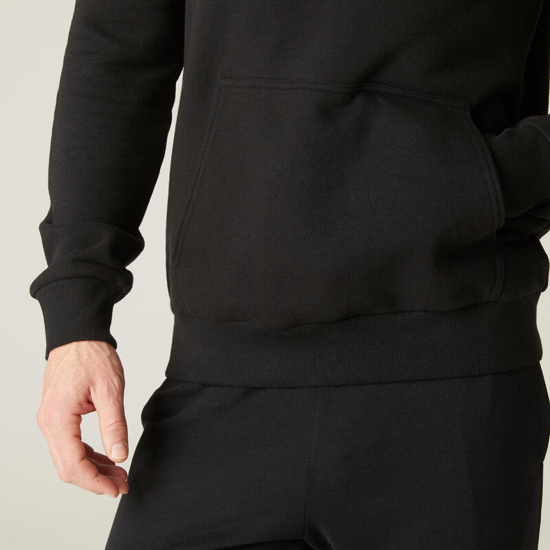Fitness hoodie voor heren crewneck 100 zwart