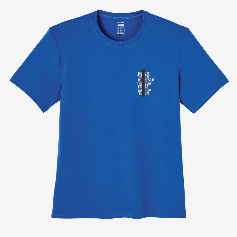 T-shirt uomo fitness 500 regular misto cotone azzurra con stampa