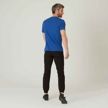 Men's Short-Sleeved Straight-Cut Crew Neck Cotton Fitness T-Shirt 500 - Ultramarine Blue
