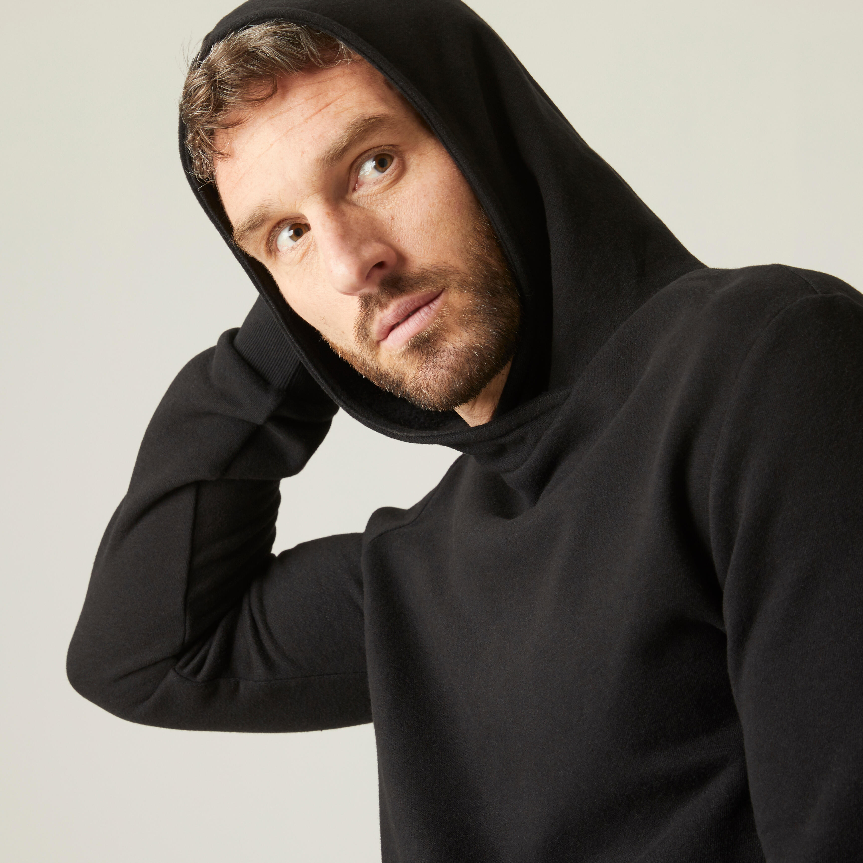 Men Sweatshirt With Hood Fleece 100 For Gym- Black
