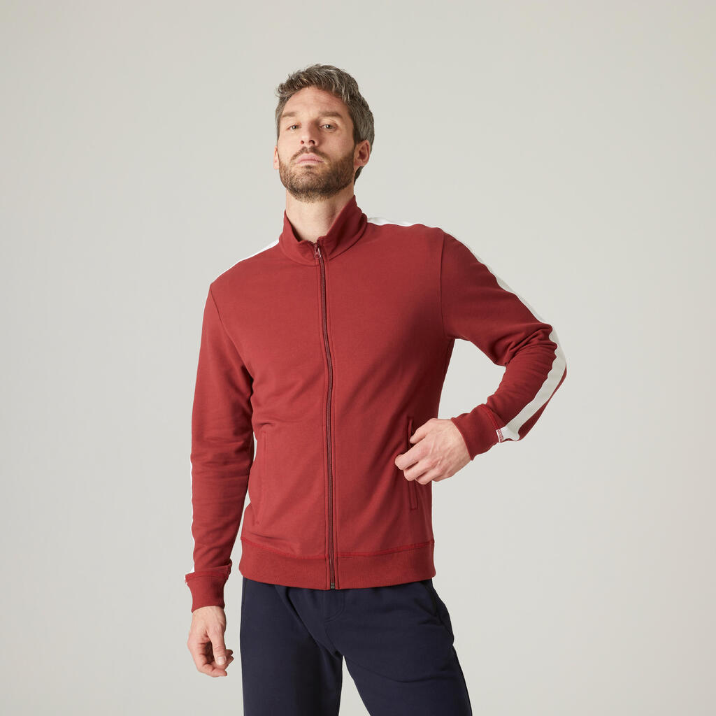 Men's zip-up fitness hoodie 500 - burgundy/glacier white