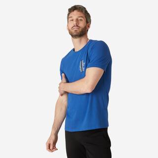 Refurbished Men Fitness Cotton Gym T-shirt Regular  Blue  - Condition A
