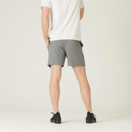 Short Fitness homme coton droit avec poche - 100 gris court