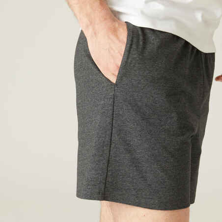 Men's Short Straight-Cut Cotton Fitness Shorts 100 With Pocket - Grey