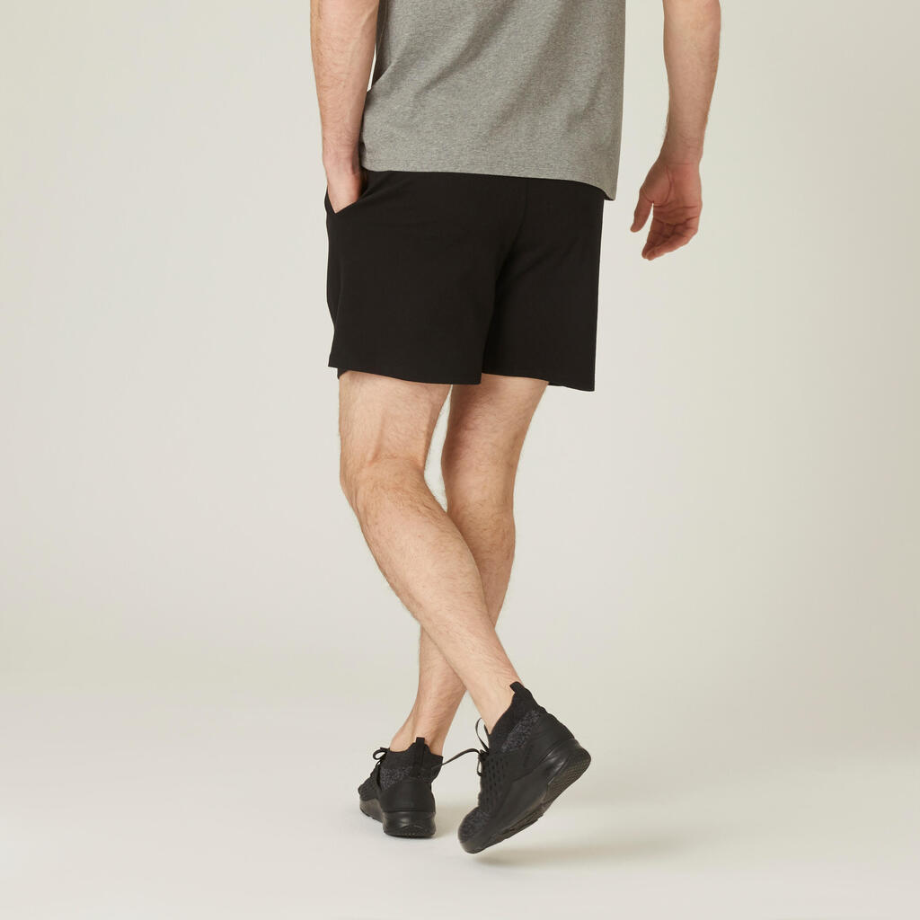 Men's Short Straight-Cut Cotton Fitness Shorts 100 With Pocket - Grey