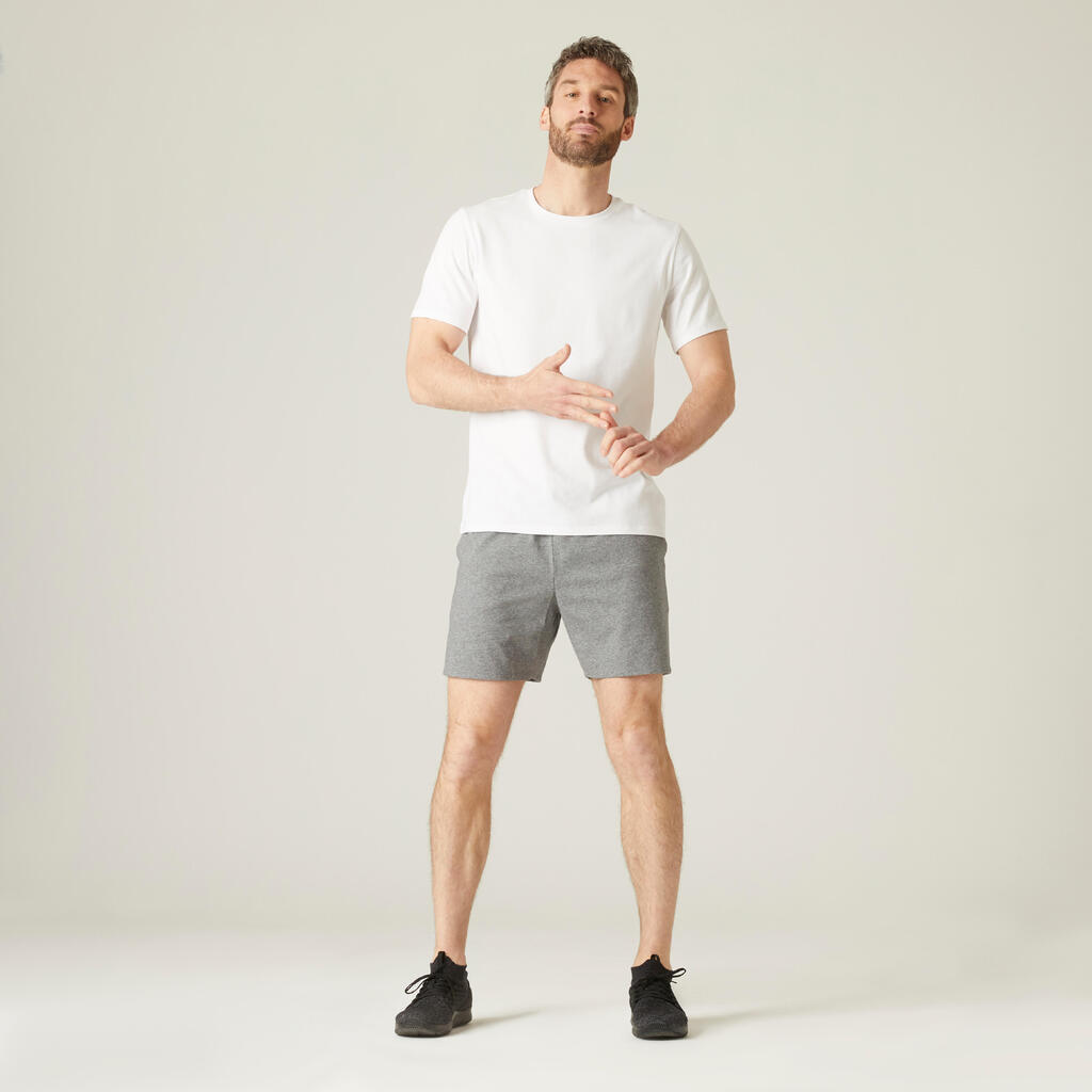 Men's Short Straight-Cut Cotton Fitness Shorts 100 With Pocket - Grey