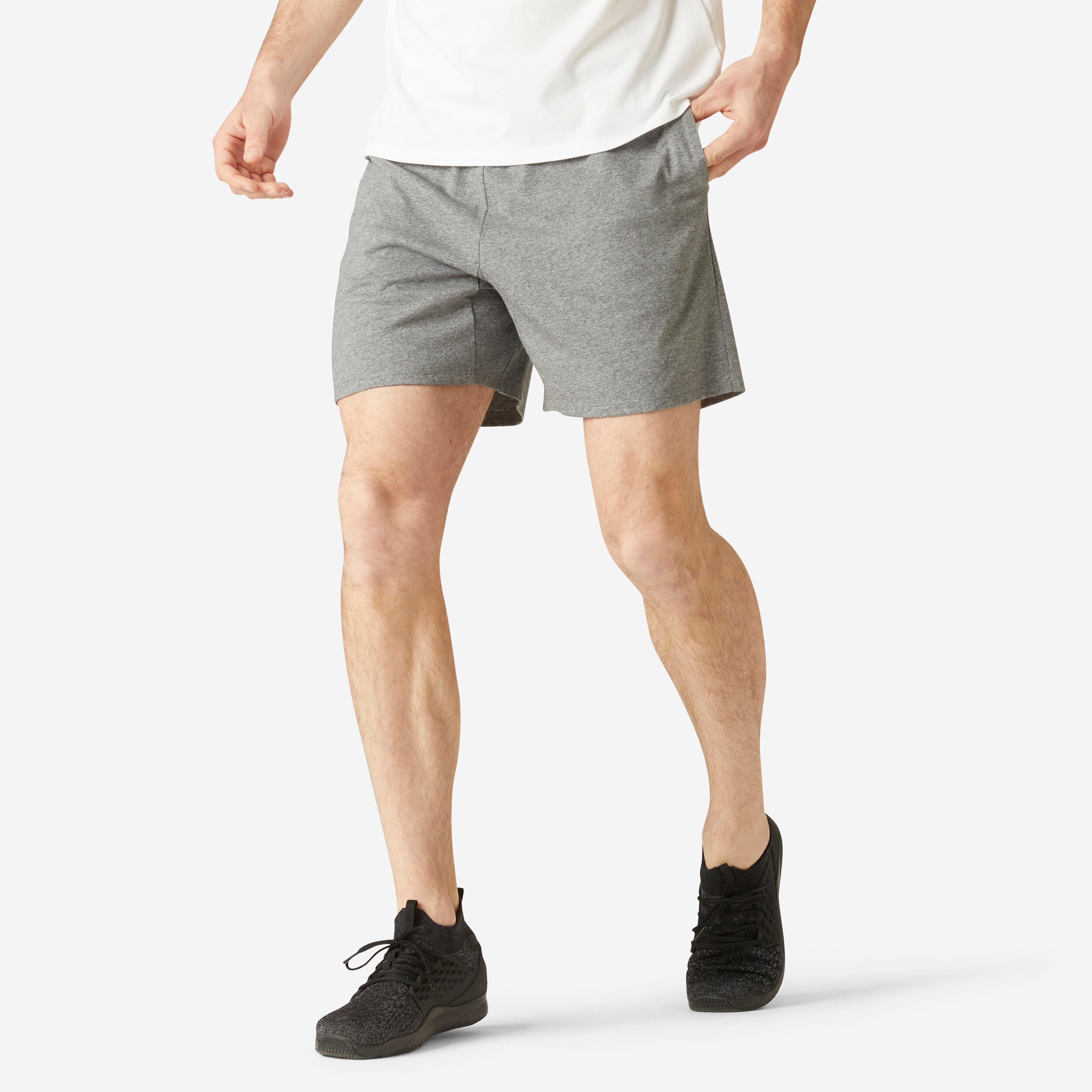 Men's Regular Fit Short Cotton Fitness Shorts 100 - Light Grey