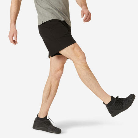 Short Fitness homme coton droit avec poche - 100 noir court