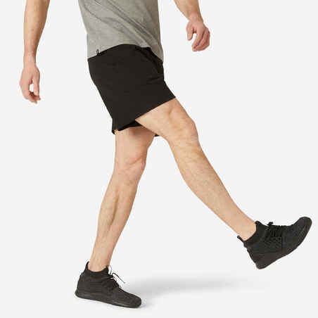 Shorts kurz gerade 100 Fitness Baumwolle mit Tasche Herren schwarz 