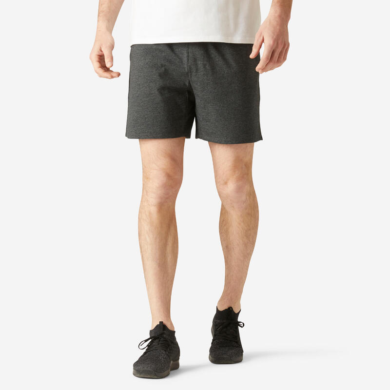 Short Fitness homme coton droit avec poche - 100 gris foncé court
