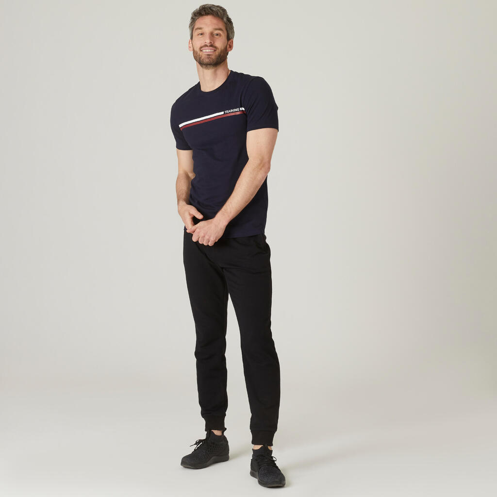 T-Shirt 500 Slim Rundhals Baumwolle Herren schwarz mit Print 