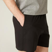 Men's Short Straight-Cut Cotton Fitness Shorts 100 With Pocket - Black