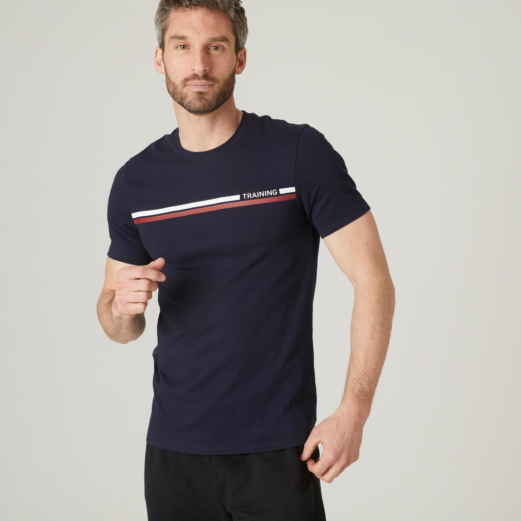 T-Shirt 500 Slim Rundhals Baumwolle Herren schwarz mit Print 