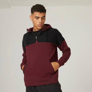 Mens Cotton Blend Fleece Gym Hoodie Sweatshirt - Bordeuax Black