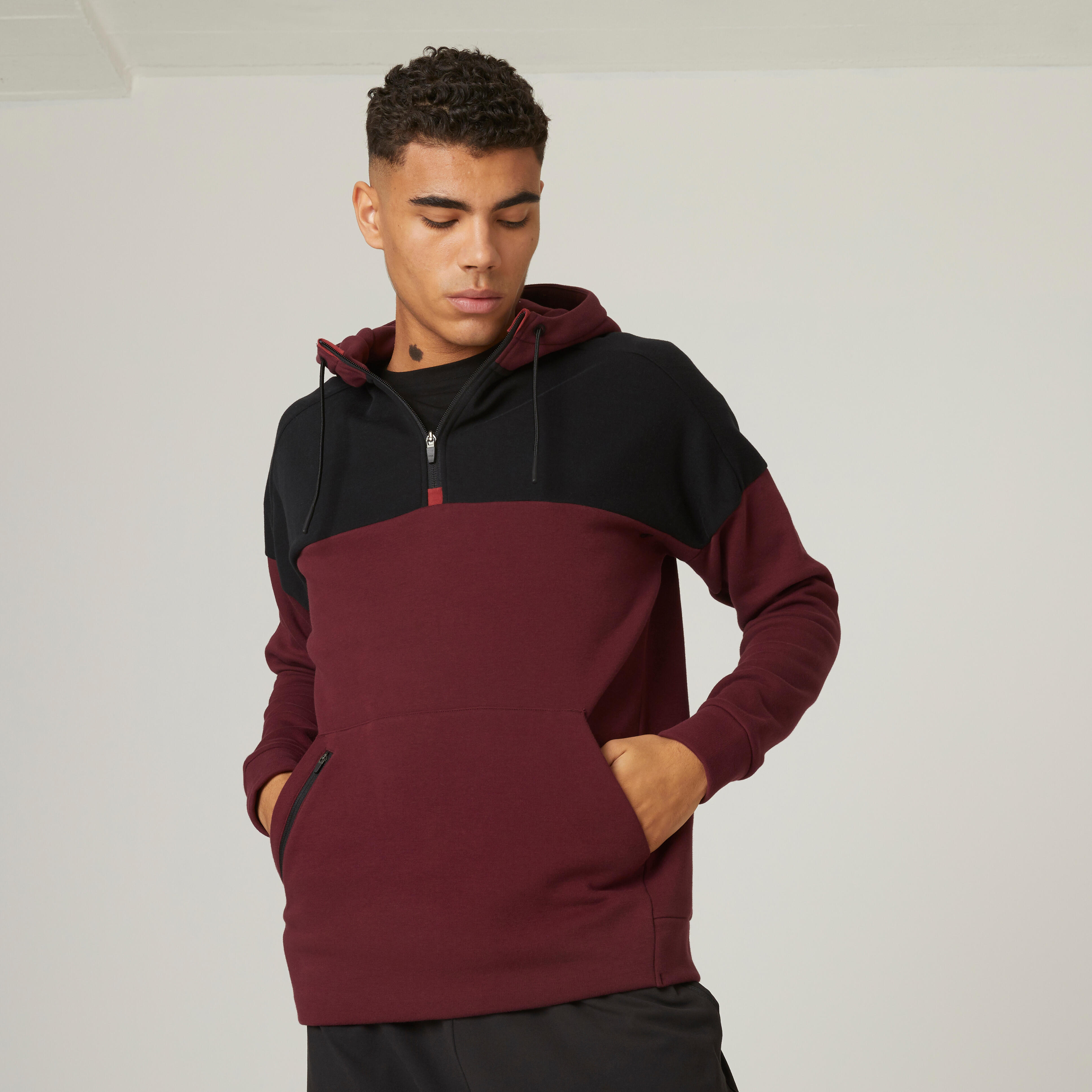Felpa uomo fitness 500 misto cotone pesante con cappuccio-nera DOMYOS |  DECATHLON