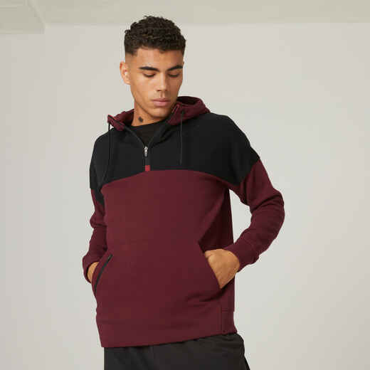 
      Sweatshirt Kapuze Fitness Baumwolle bordeaux/schwarz
  