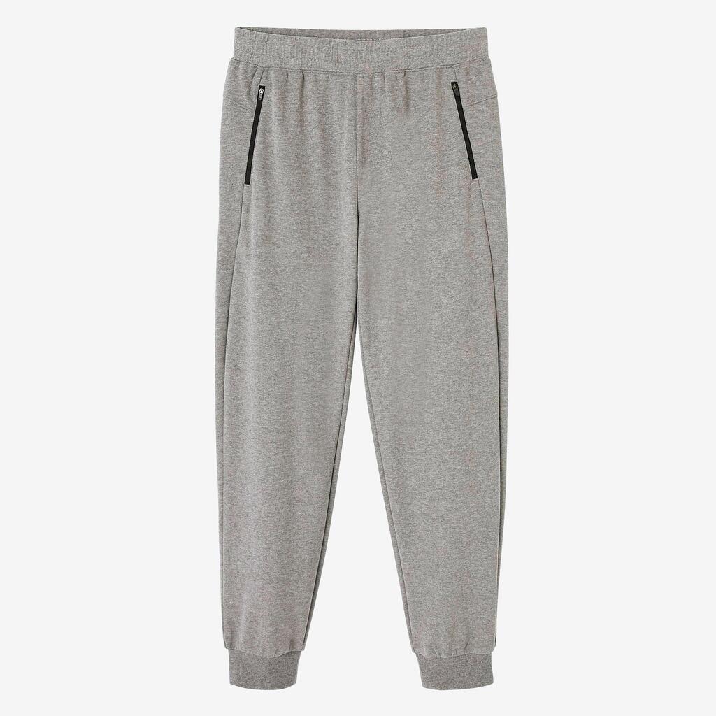 Pantalon jogging fitness homme coton majoritaire coupe droite - 500 Gris