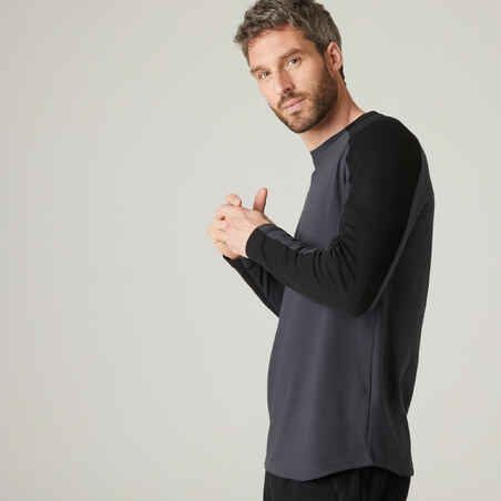 Men's Long-Sleeved Fitted-Cut Crew Neck Cotton Fitness T-Shirt 520 - Carbon Grey