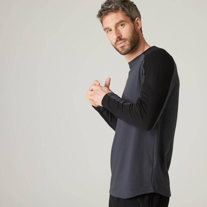 T-shirt fitness manches longues ajusté col rond coton homme - 520 gris carbone