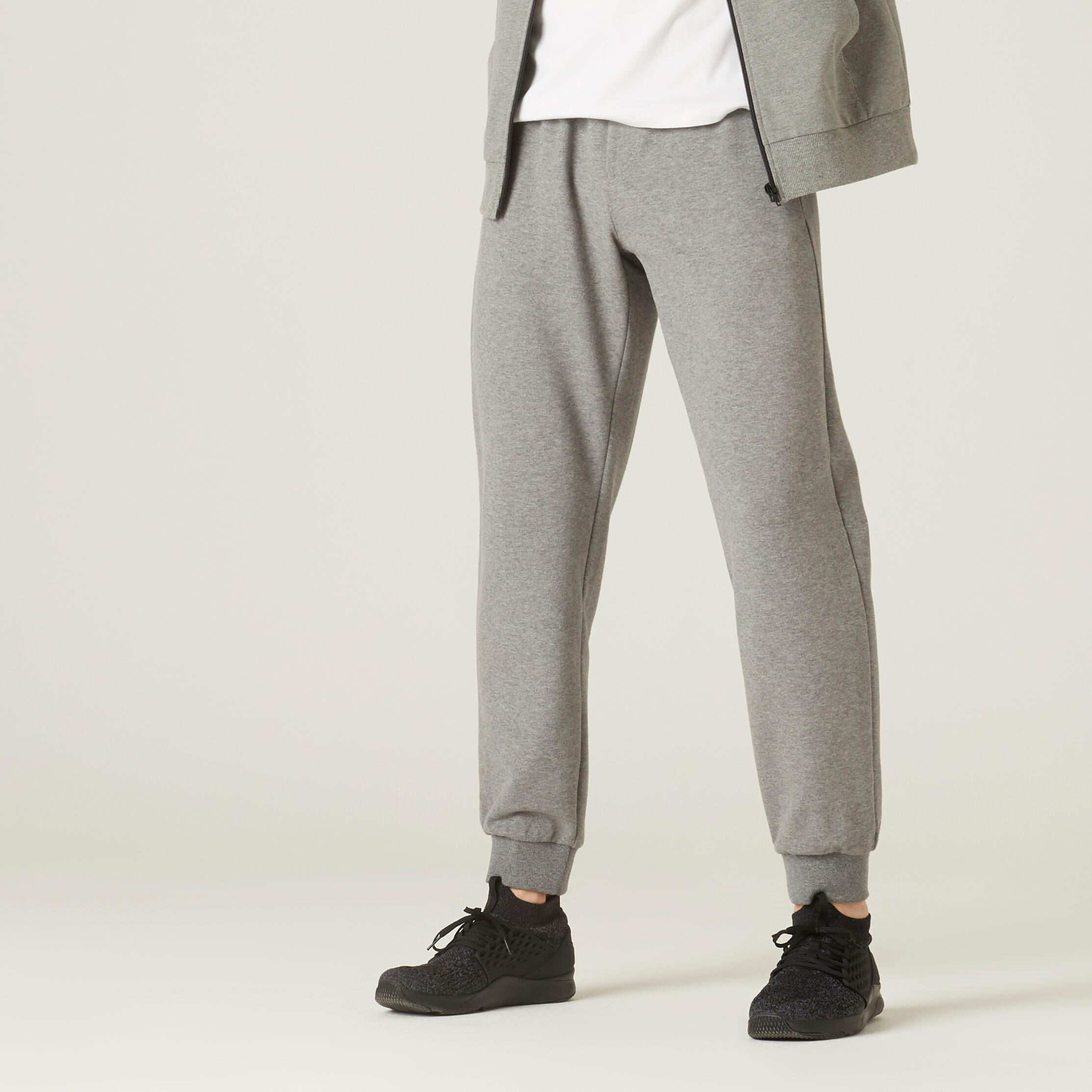 Pantalon jogging fitness homme coton majoritaire coupe droite 500 Gris Decathlon