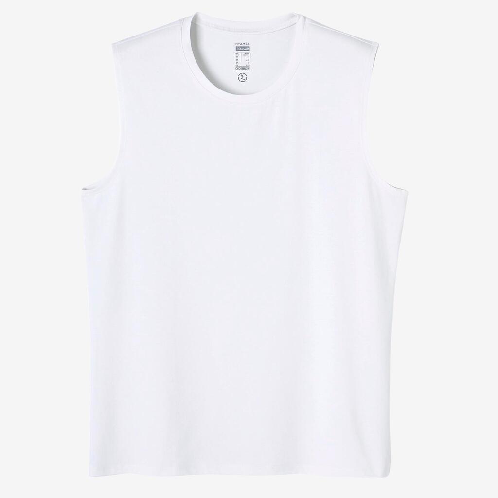 Men's Straight-Cut Crew Neck Cotton Fitness Tank Top 500 - White