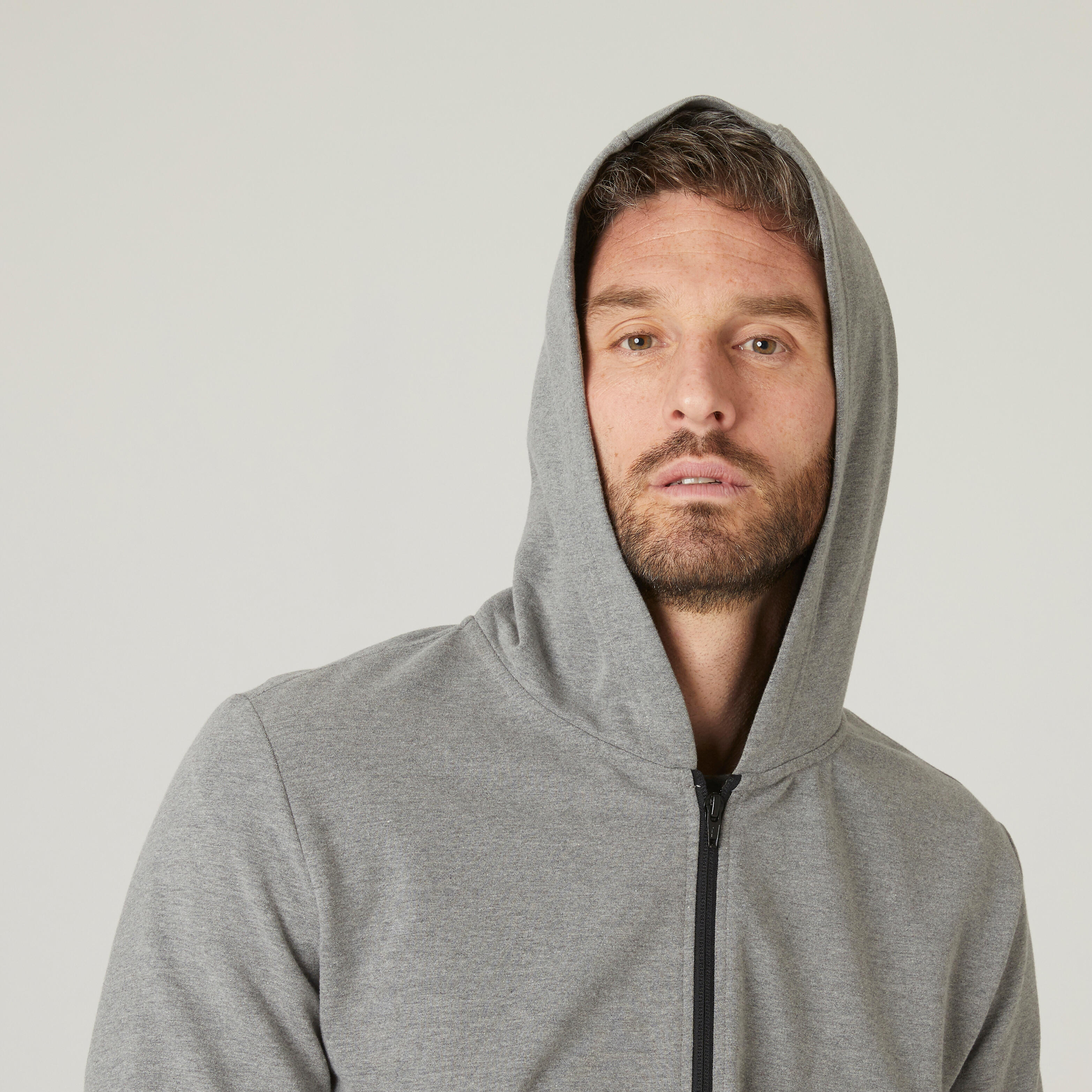 Men s Straight Cut Crew Neck Zipped Hoodie With Pocket 100 Shale Grey
