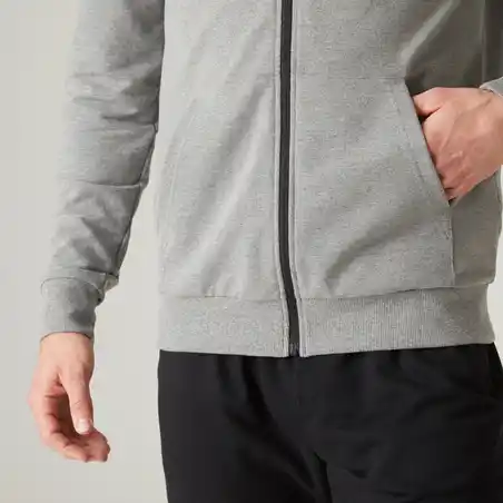 Men's Straight-Cut Crew Neck Zipped Hoodie With Pocket 100 - Shale Grey